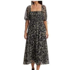 En Saison Black and White Puff Sleeve Midi Dress Sz S